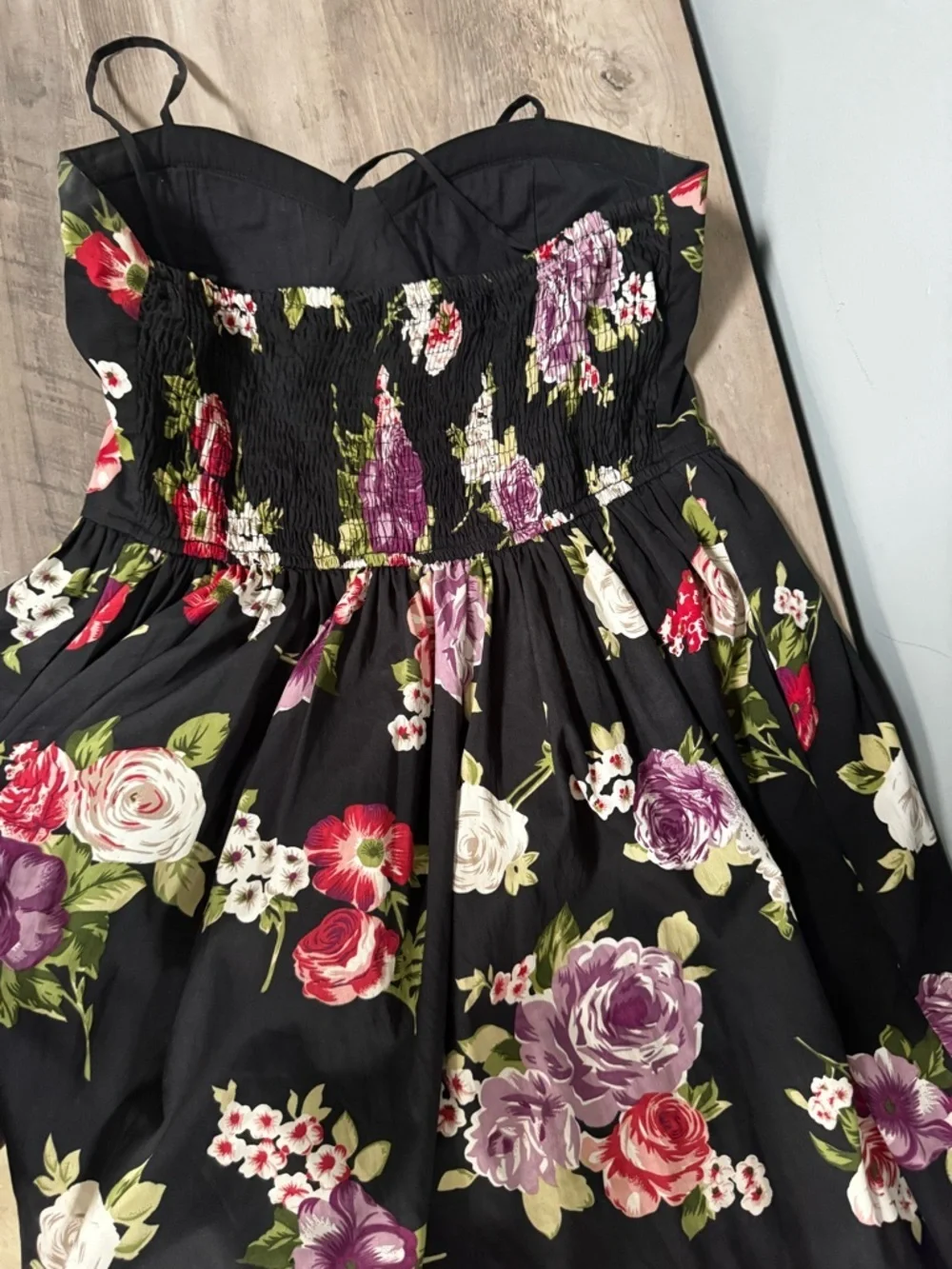 Band of Gypsies Black Mini Dress with Pink Rose Print